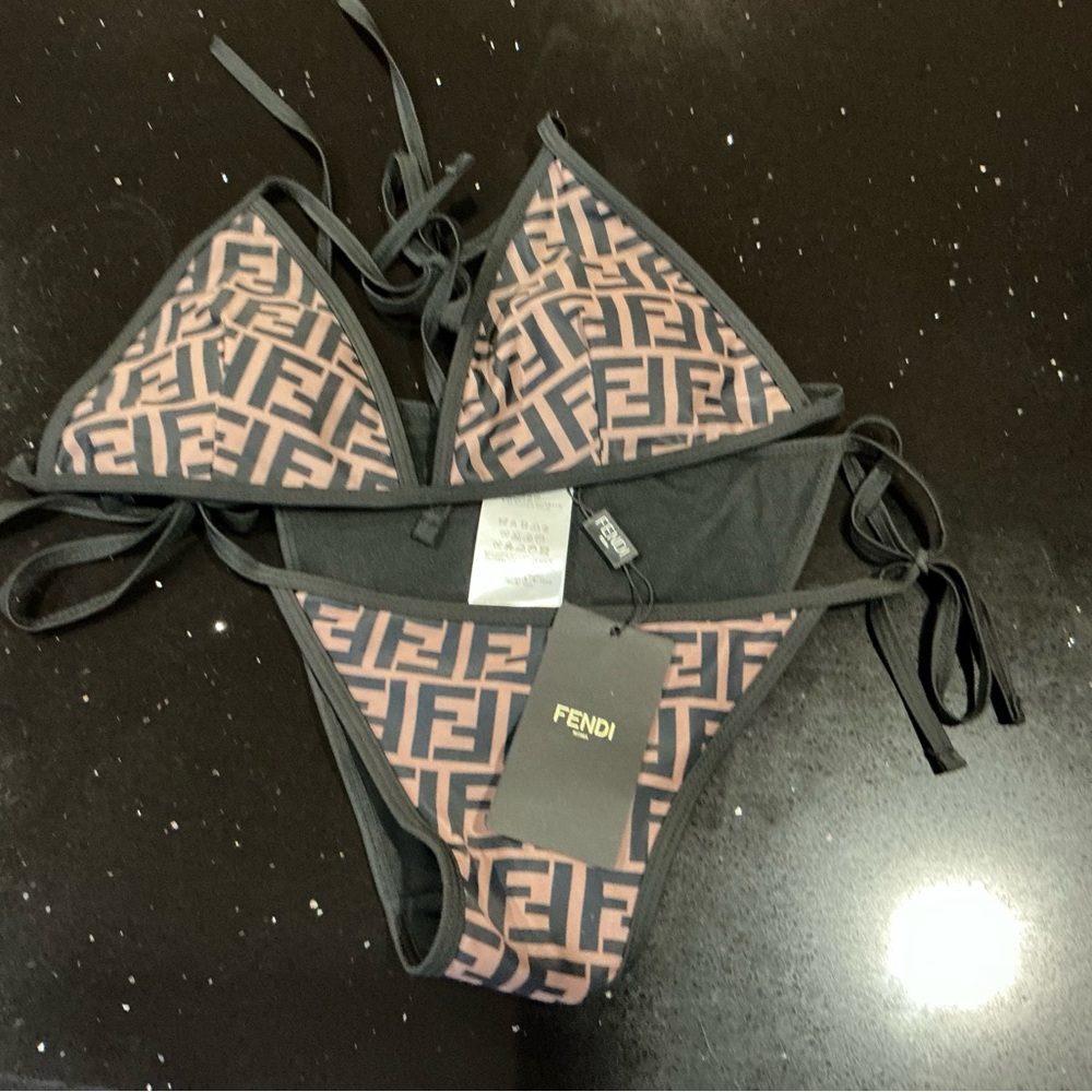 No name Black & Brown Logo String Bikini Swimsuit